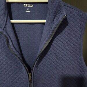 IZOD Quilted Vest Men Size L Navy Blue Zippered Pockets